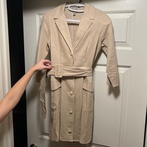 3 quarter sleeve linen canvas belted dress